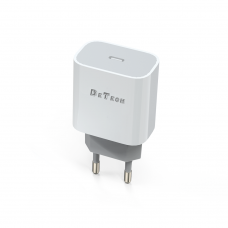 Мрежово зарядно устройство DeTech DE-30, 5V/3.0A 220V, 1 x Type-C F, PD, Бял - 40114