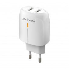Мрежово зарядно устройство DeTech DE-32, 18W, 2 x USB F, QC, Бял - 40324