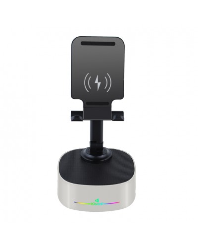 Тонколона със стойка за телефон Kisonli M5, Bluetooth, Безжично зареждане, FM, AUX, RGB, Различни цветове - 22275