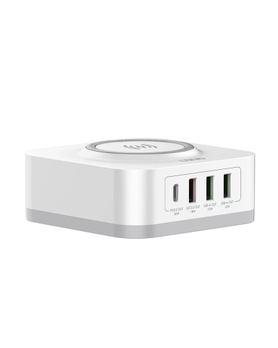 Безжично зарядно устройство LDNIO, 32W, Qi, 1 x Type-C F, 3 x USB F, PD, QC, PPS, Бял - 40294