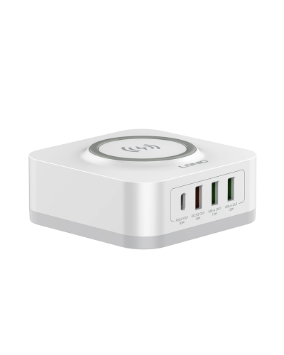 Безжично зарядно устройство LDNIO, 32W, Qi, 1 x Type-C F, 3 x USB F, PD, QC, PPS, Бял - 40294