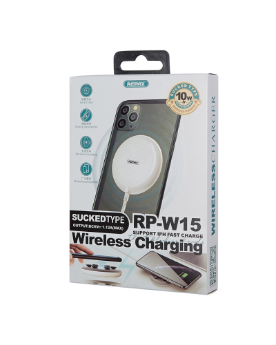 Безжично зарядно устройство Remax RP-W15, Qi, 10W, Вакуум, Бял - 40300