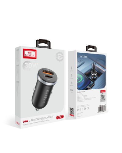 Зарядно устройство за кола Earldom ES-CC27, 30W, USB, Type-C, Черен - 40353