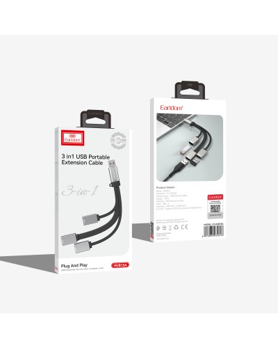 USB хъб Earldom ET-HUB15A, 3 Порта, OTG, Черен - 12066