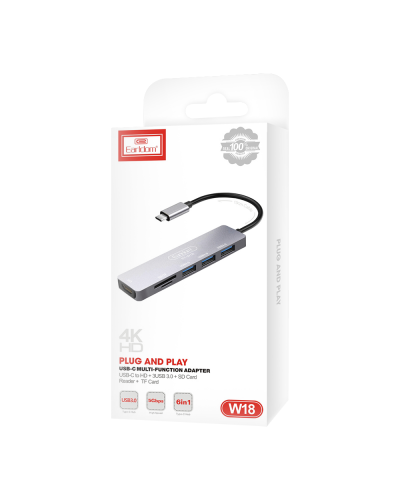 Докинг станция Earldom ET-W18, Type-C към 3xUSB 3.0, SD, MicroSD, HDMI, Сив - 40232
