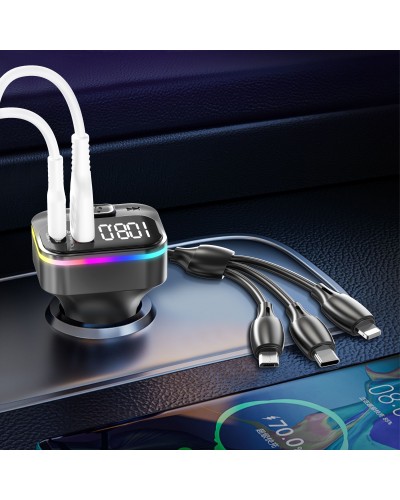 FM Трансмитер Earldom ET-M95, Bluetooth, USB, Type-C, 3.1A, С кабел 3 в 1, Черен - 17769