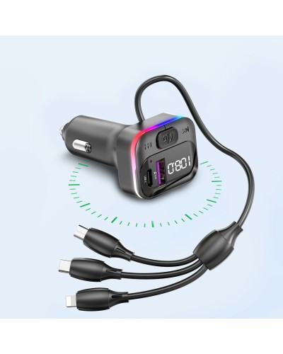 FM Трансмитер Earldom ET-M95, Bluetooth, USB, Type-C, 3.1A, С кабел 3 в 1, Черен - 17769