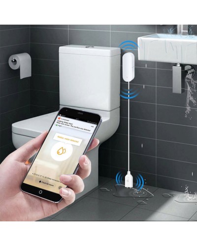 Смарт сензор No brand PST-WW002, За алармиране при наводнение, Wi-Fi, Tuya Smart, Бял - 91005