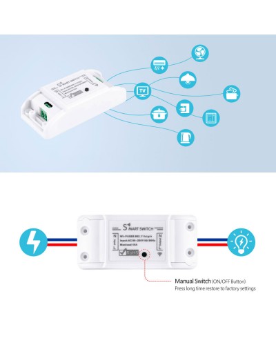 Смарт превключвател No brand PST-WF-S1, 1 канал, 220V, 10A, Wi-Fi, Tuya Smart, Бял - 91019