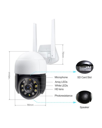 Смарт охранителна камера No brand PST-C18B-3MP, 3.0Mp, PTZ, Външен монтаж, Wi-Fi, Tuya Smart, Бял - 91027