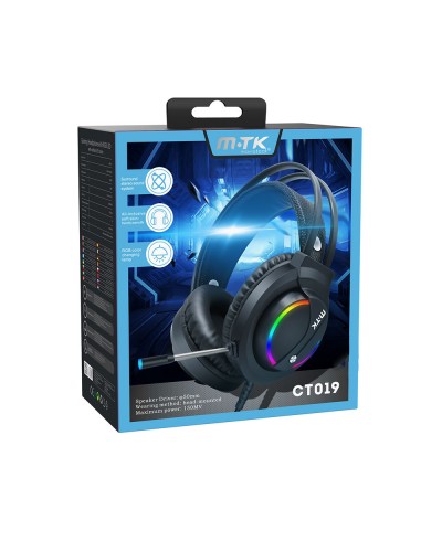 Слушалки Moveteck CT019, За компютър, Подсветка, Микрофон, USB + 3.5mm, Черен - 20516